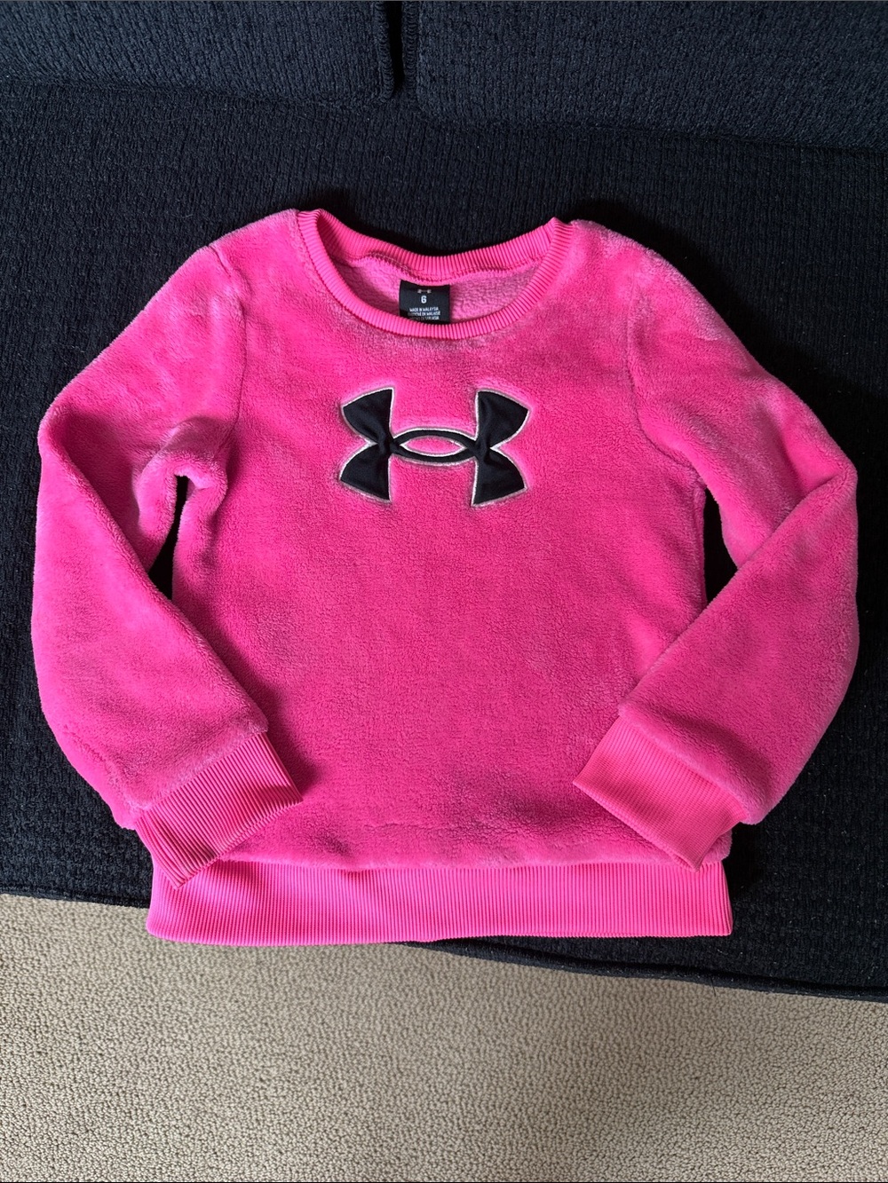 Under Armour Bright Pink Girls Fleece Crewneck with Black Logo